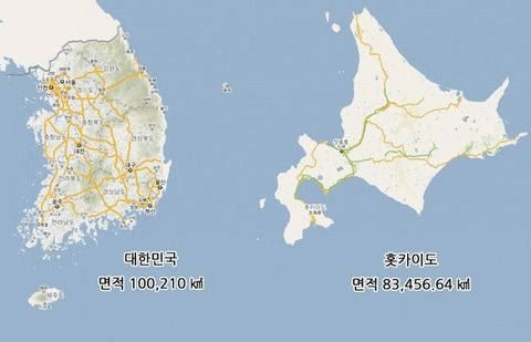 韓国　日本　面積　対比